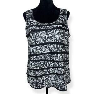 Chicos Size 2 Tank Top Womens L Large (12) Black White Animal Print Stretch‎